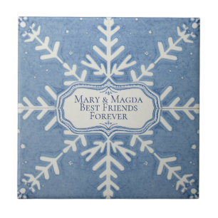 Snowflake pattern blue & white holiday ceramic tile