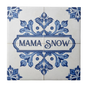 Snowflake pattern blue & white holiday custom name ceramic tile
