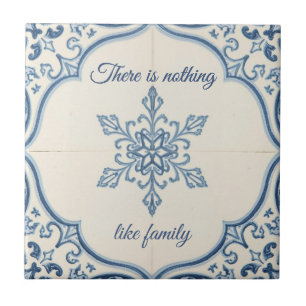 Snowflake pattern blue & white holiday custom name ceramic tile