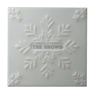 Snowflake pattern blue & white holiday custom name ceramic tile