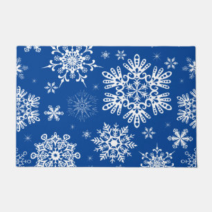 Snowflake pattern Christmas blue white Doormat