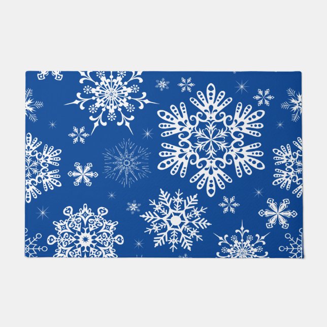 Snowflake pattern Christmas blue white  Doormat (Front)