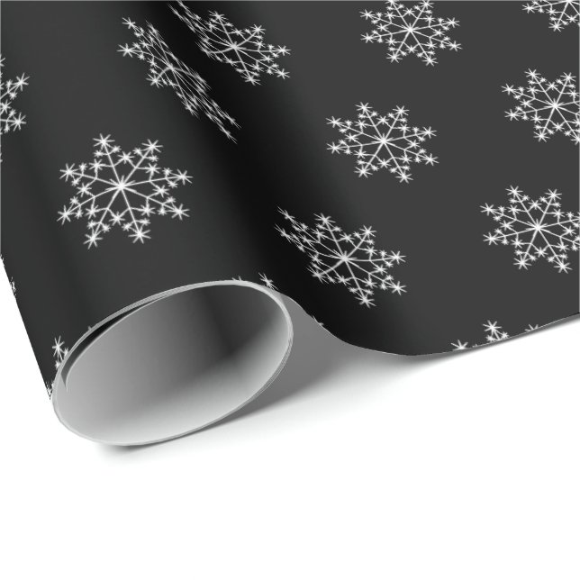 Snowflake Pattern Christmas Holiday Black White Wrapping Paper (Roll Corner)