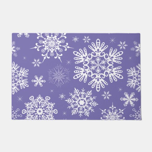 Snowflake pattern Christmas purple white  Doormat