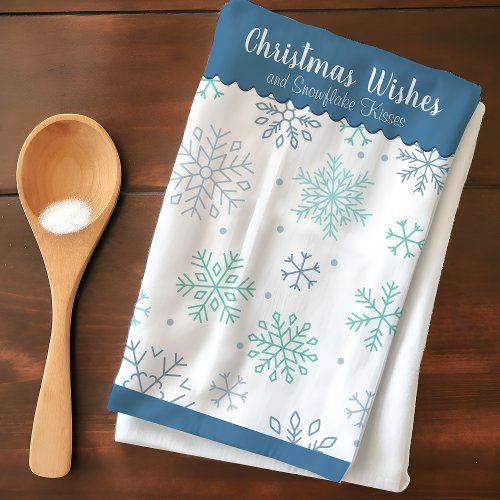 Snowflake Pattern Christmas Wishes Customizable Kitchen Towel