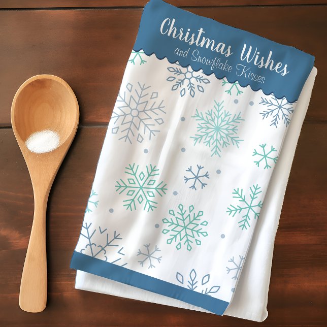 Snowflake Pattern Christmas Wishes Customizable Kitchen Towel (Creator Uploaded)