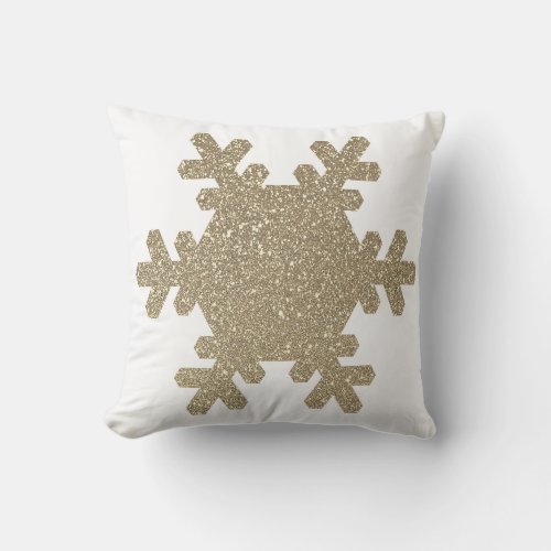 Snowflake Pattern Gold Glitter White Christmas Throw Pillow