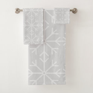 Snowflake  pattern - gray and white. bath towel set
