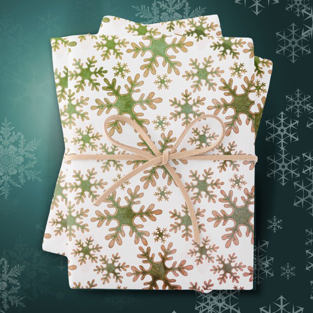 Snowflake Pattern Green Pink Christmas Holiday Wrapping Paper Sheets (Creator Uploaded)