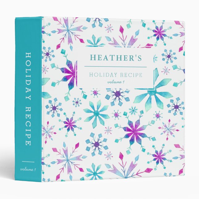 Snowflake Pattern Holiday Recipe Cookbook 3 Ring Binder (Front/Spine)