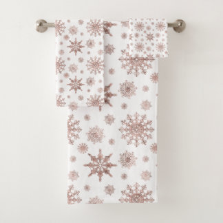 Snowflake Pattern In Faux Rose Gold Looking Color Bath Towel Set