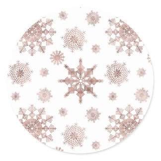 Snowflake Pattern In Faux Rose Gold Looking Color Classic Round Sticker