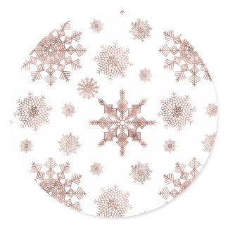 Snowflake Pattern In Faux Rose Gold Looking Color Classic Round Sticker