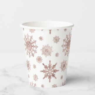 Snowflake Pattern In Faux Rose Gold Looking Color Paper Cups