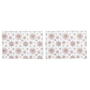 Snowflake Pattern In Faux Rose Gold Looking Color Pillow Case