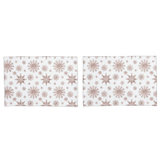 Snowflake Pattern In Faux Rose Gold Looking Color Pillow Case