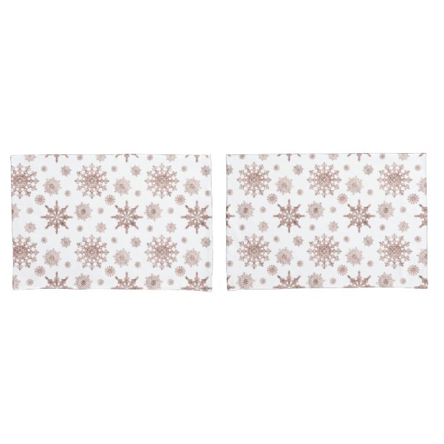 Snowflake Pattern In Faux Rose Gold Looking Color Pillow Case (Front-Set)