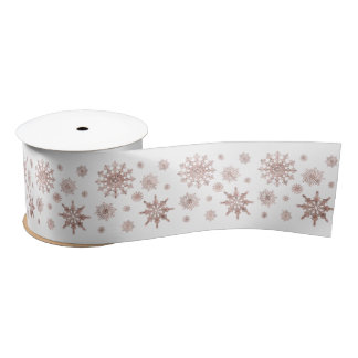 Snowflake Pattern In Faux Rose Gold Looking Color Satin Ribbon