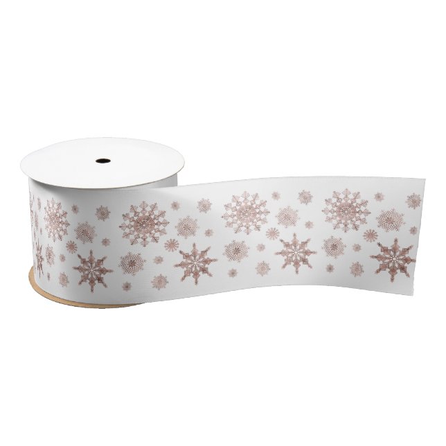 Snowflake Pattern In Faux Rose Gold Looking Color Satin Ribbon (Spool)