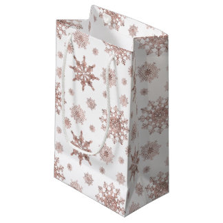 Snowflake Pattern In Faux Rose Gold Looking Color Small Gift Bag