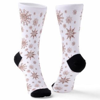Snowflake Pattern In Faux Rose Gold Looking Color Socks