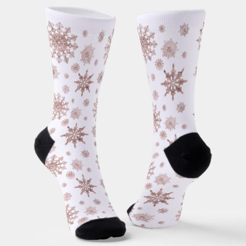 Snowflake Pattern In Faux Rose Gold Looking Color Socks