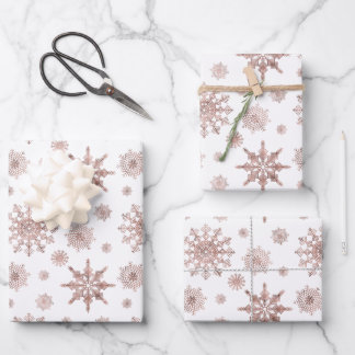 Snowflake Pattern In Faux Rose Gold Looking Color Wrapping Paper Sheets