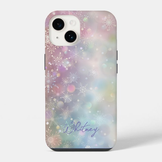 Snowflake Pattern in Soft Pastel Colors Bokeh  Iphone Case (Back)