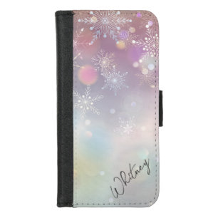 Snowflake Pattern in Soft Pastel Colors Bokeh iPhone 8/7 Wallet Case