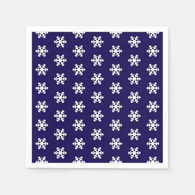 Snowflake Pattern Navy Blue& White Winter Napkins (Front)