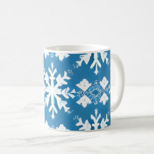 Snowflake Pattern on Blue Background Coffee Mug