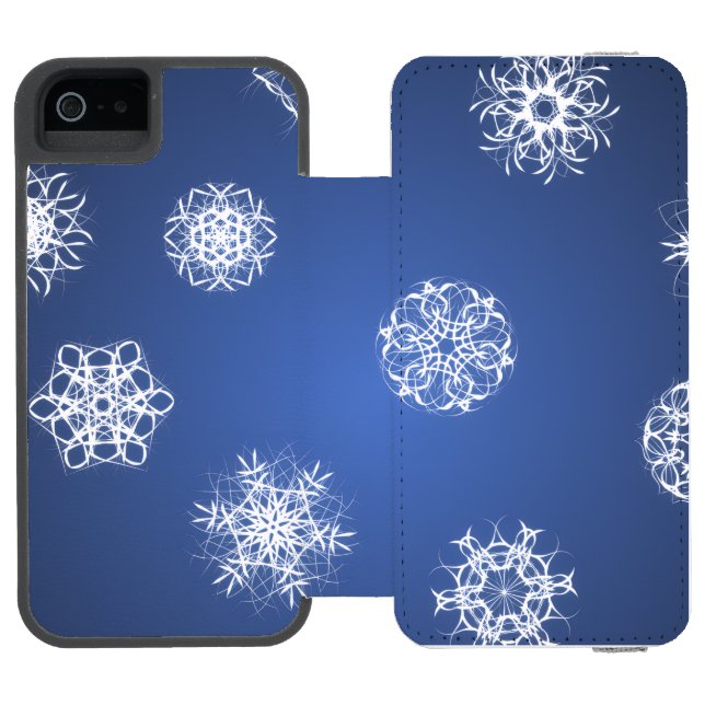 Snowflake Pattern on Blue Background  Incipio iPhone Wallet Case (Folio Open)