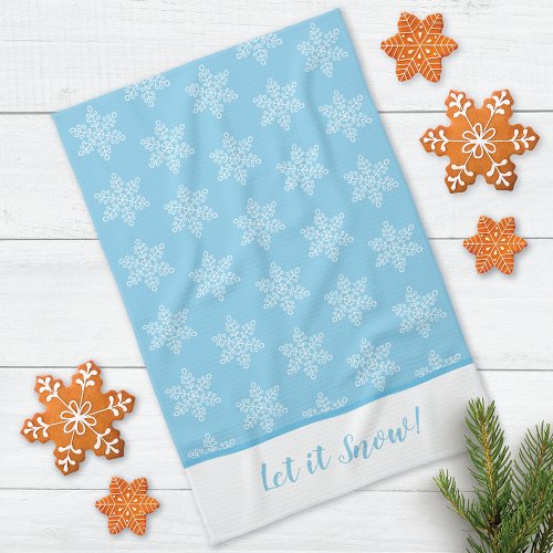 Snowflake Pattern on Blue Kitchen Towel