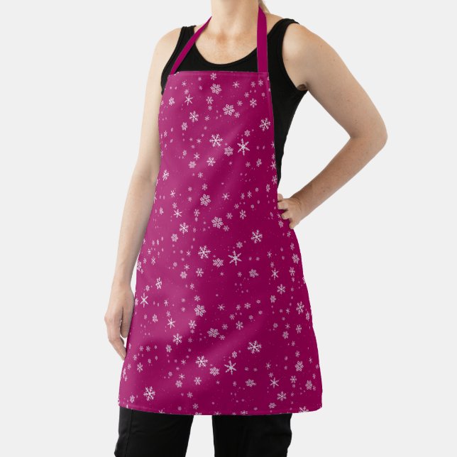 Snowflake Pattern on Purple Christmas Holiday Apron (Insitu)
