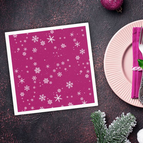 Snowflake Pattern on Purple Christmas Holiday Napkins