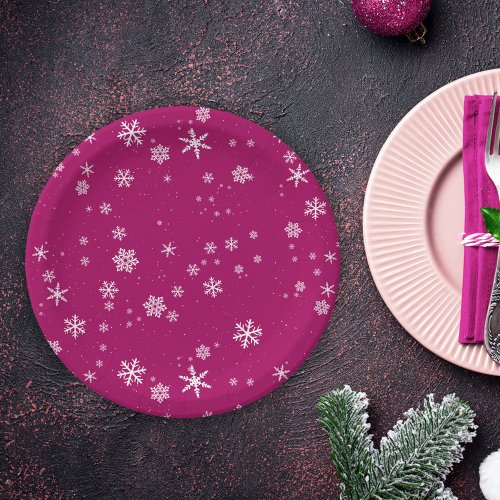 Snowflake Pattern on Purple Christmas Holiday Paper Plates