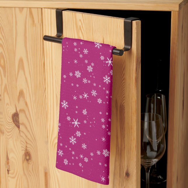 Snowflake Pattern on Purple Christmas Kitchen Towel (Thirds Fold)