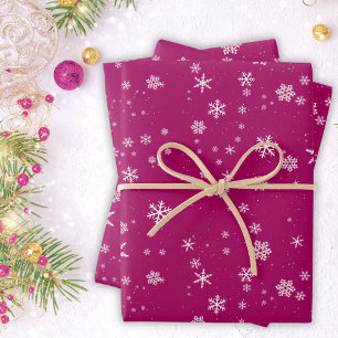 Snowflake Pattern on Purple Christmas Wrapping Paper Sheets