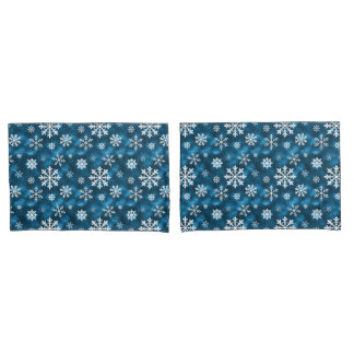 Snowflake Pattern On Wintery Blue Background Pillow Case