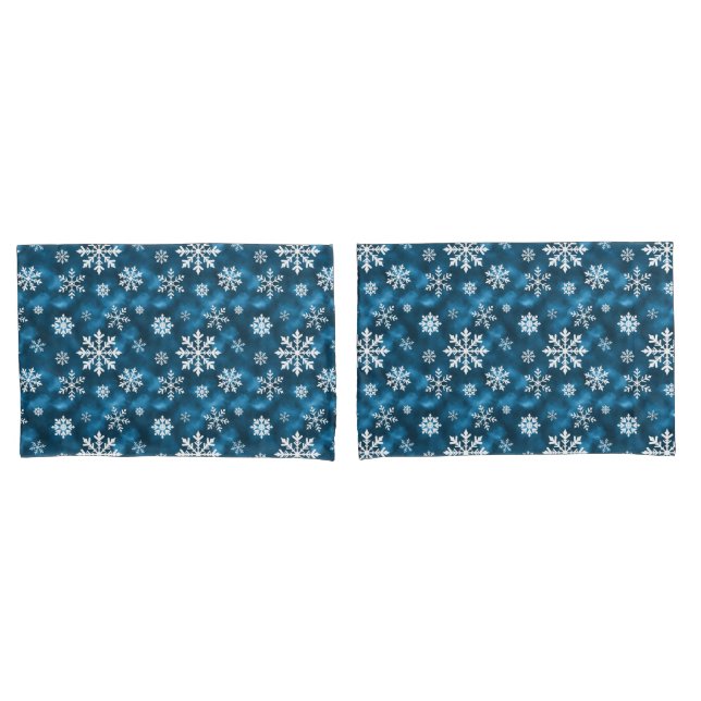 Snowflake Pattern On Wintery Blue Background Pillow Case (Front-Set)