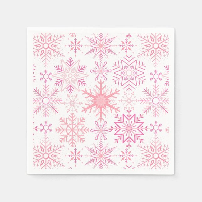 Snowflake pattern Pink Napkins (Front)