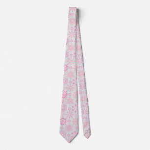 Snowflake pattern Pink Offwhite BG Neck Tie