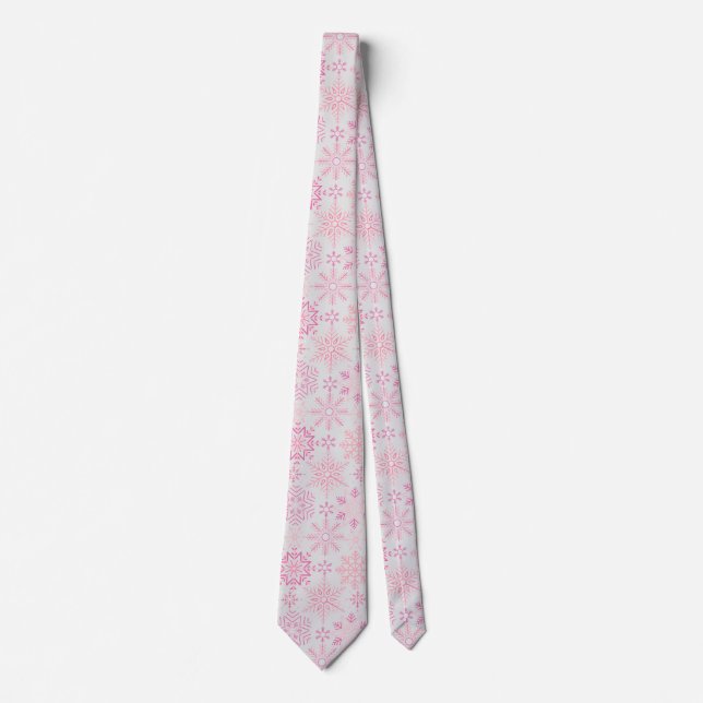 Snowflake pattern Pink Offwhite BG Neck Tie (Front)
