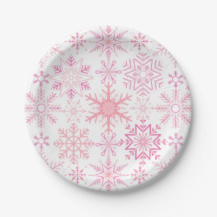 Snowflake pattern Pink Paper Plates
