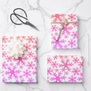 Snowflake Pattern Pink Purple Christmas Holiday Wrapping Paper Sheets