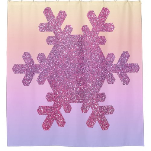 Snowflake Pattern PInk Purple Glitter Girly Trendy Shower Curtain