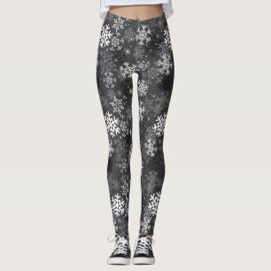 Snowflake Pattern Print Leggings, Gray Leggings