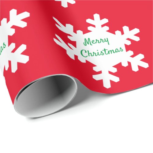 Snowflake Pattern Red Green White Merry Christmas Wrapping Paper