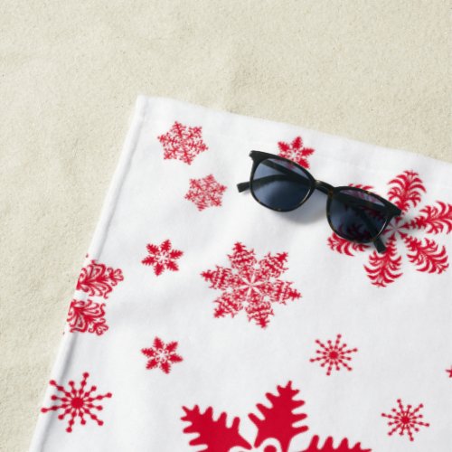 Snowflake Pattern Red Snowflakes Snow Beach Towel