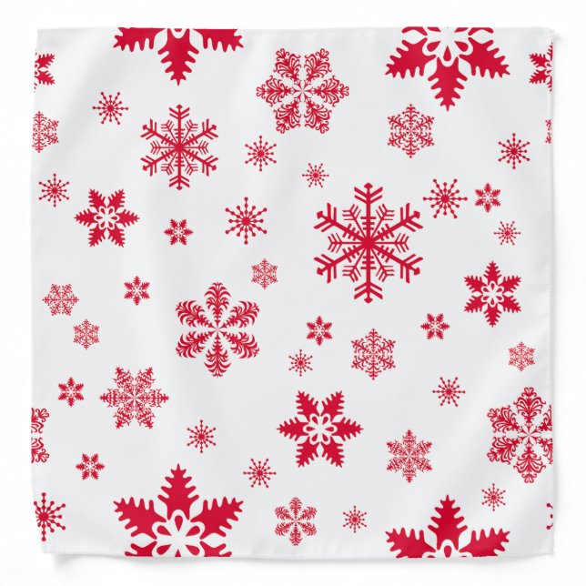 Snowflake Pattern, Red Snowflakes, Snow, White Bandana (Front)